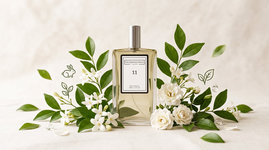 TEV perfume bottle with botanical elements - cruelty-free vegan perfume