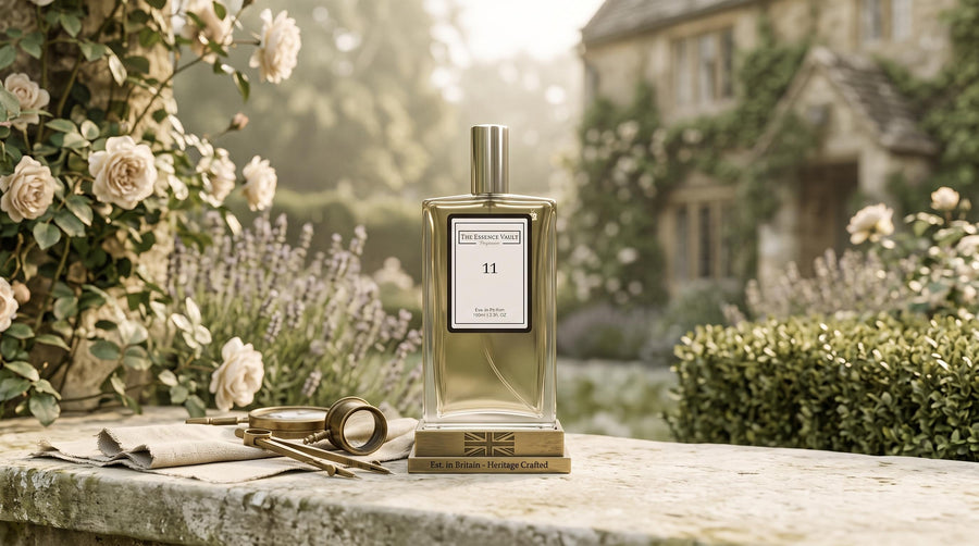 TEV perfume bottle British garden setting - made in the UK fragrances