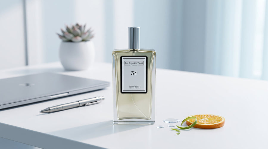 TEV light blue fragrance bottle office desk - perfume for the office