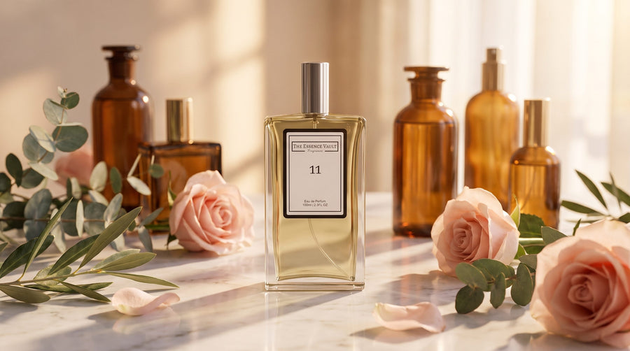 A curated fragrance wardrobe - TEV perfume bottles arranged on marble